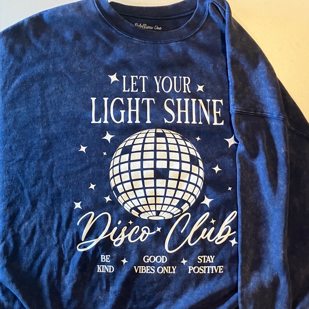 Rebellious One Navy Blue "Let Your Light Shine" Disco Club Sweatshirt